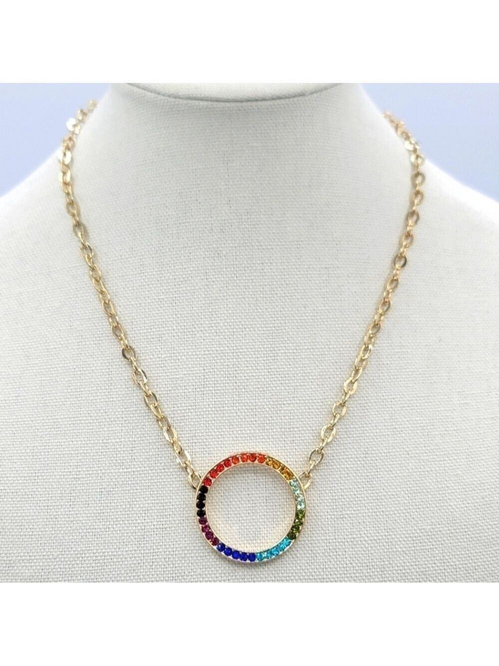 Rainbow Multicolor Pendant Goldtone Necklace #2120